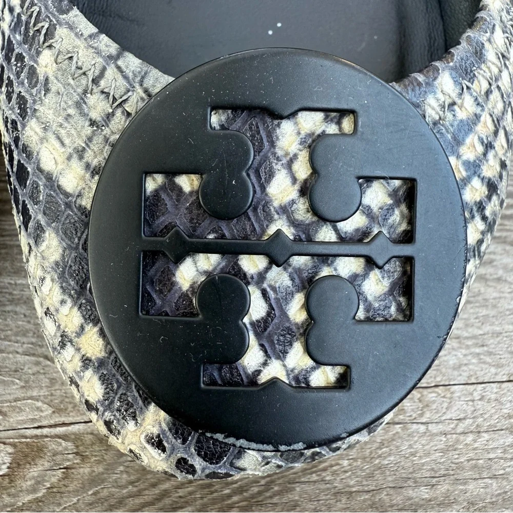 Tory Burch Minnie Snakeskin Ballet Flats Roccia‎ Python Size 6
